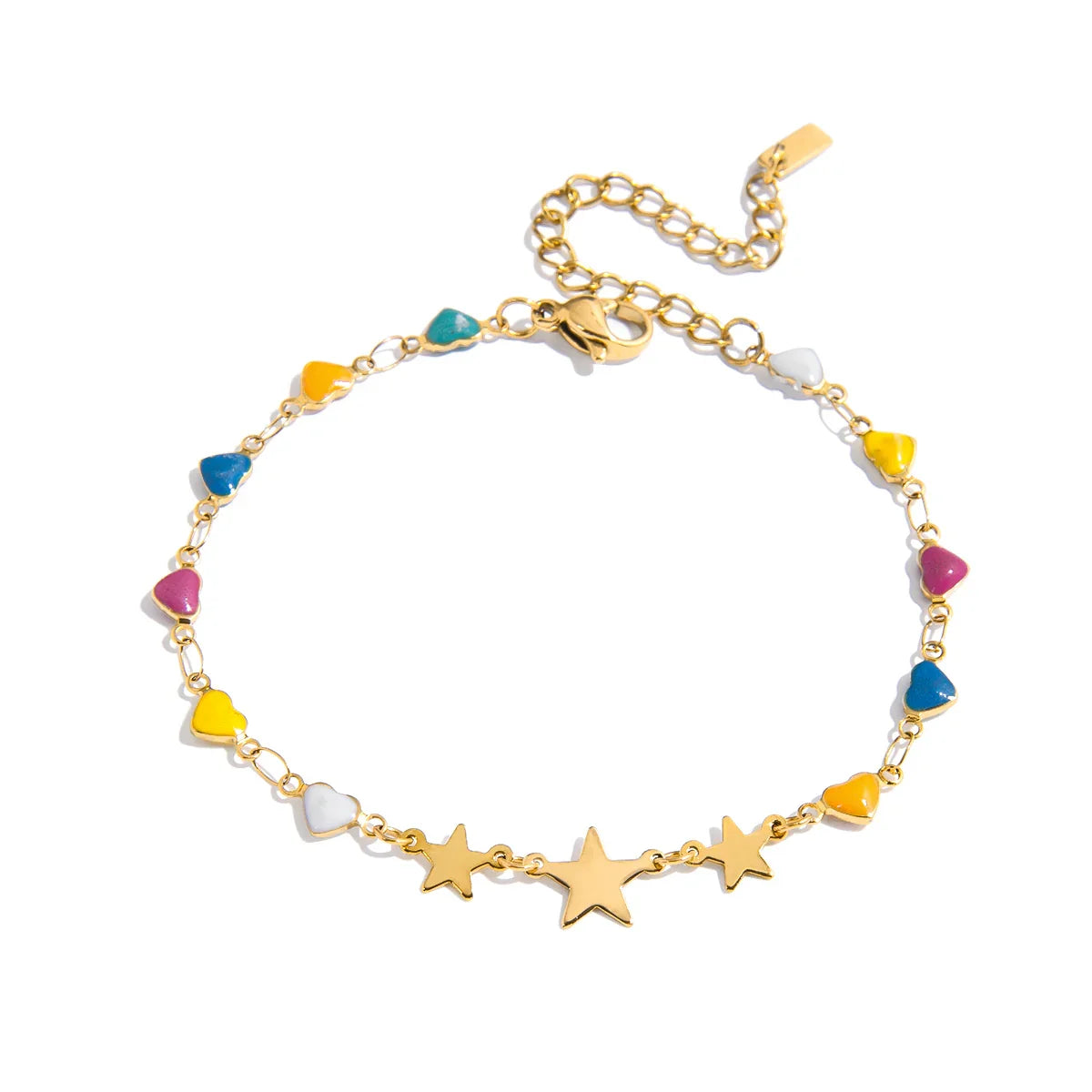 Stella multicolor star bracelet product view, gold chain with enamel star motifs