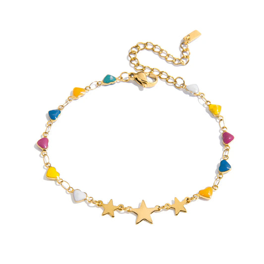Stella multicolor star bracelet product view, gold chain with enamel star motifs