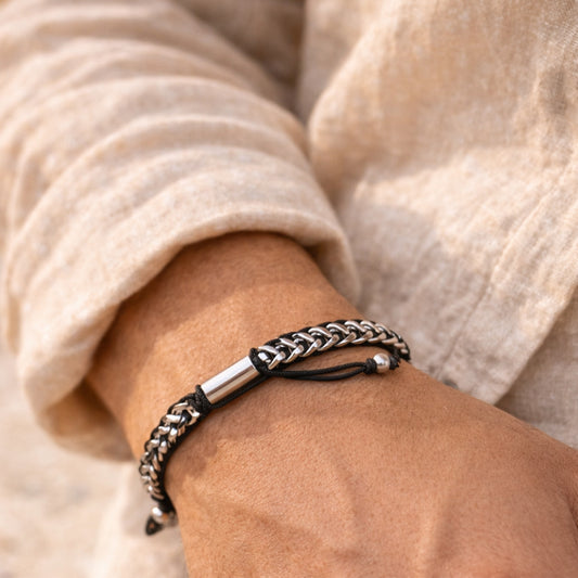 Stainless steel curb chain with black cord