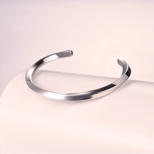 Polished stainless steel open cuff bracelet product view