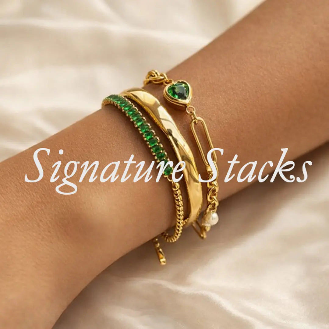 Sculpted bracelet stacks designed for effortless layering and modern elegance.