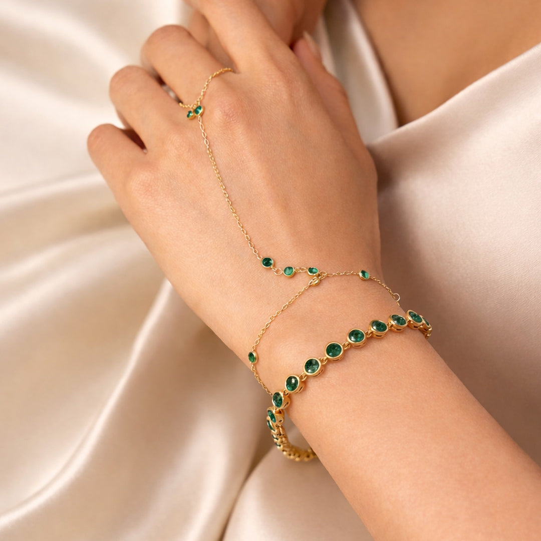 Emerald Hand Chain Duo Set