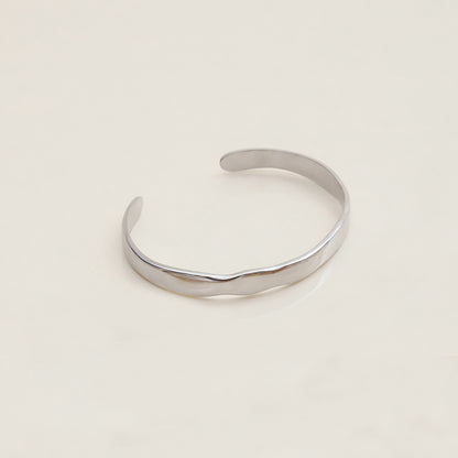 Sculpted wave cuff bangle product view, silver tone