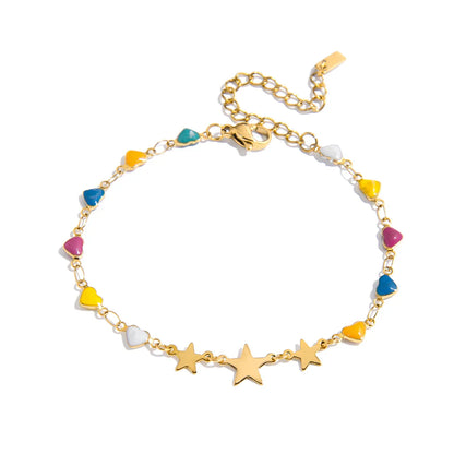 Stella multicolor star bracelet product view, gold chain with enamel star motifs