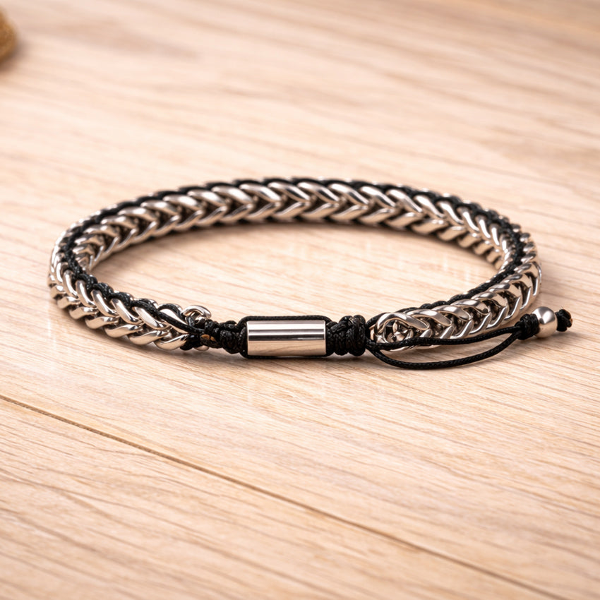 Stainless steel curb chain with black cord