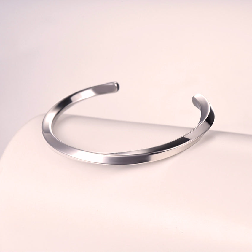 Polished stainless steel open cuff bracelet product view