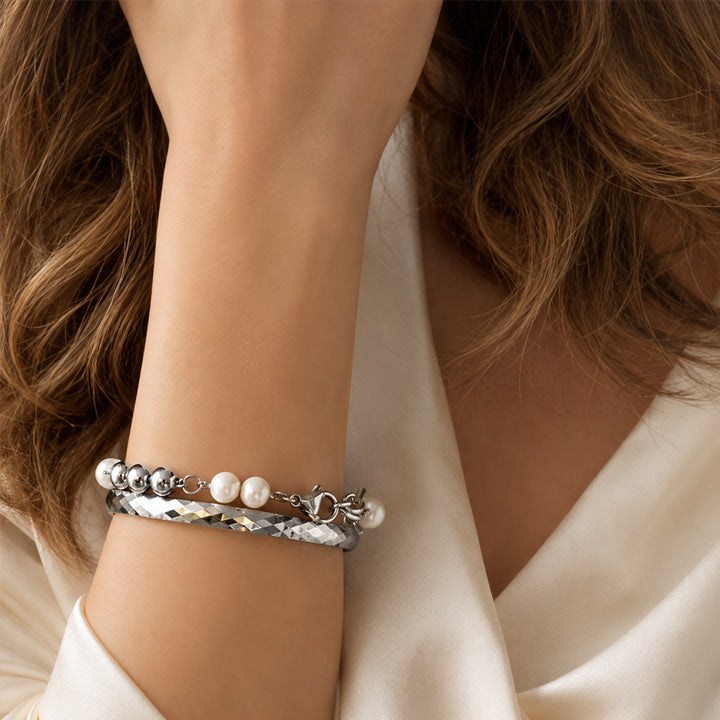Luna Éclat Silver Pearl Bracelet Stack
