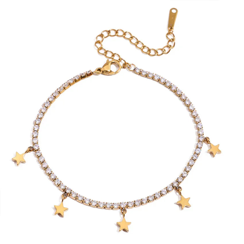 Étoile pavé bracelet product view with star accents and adjustable chain, gold-plated finish