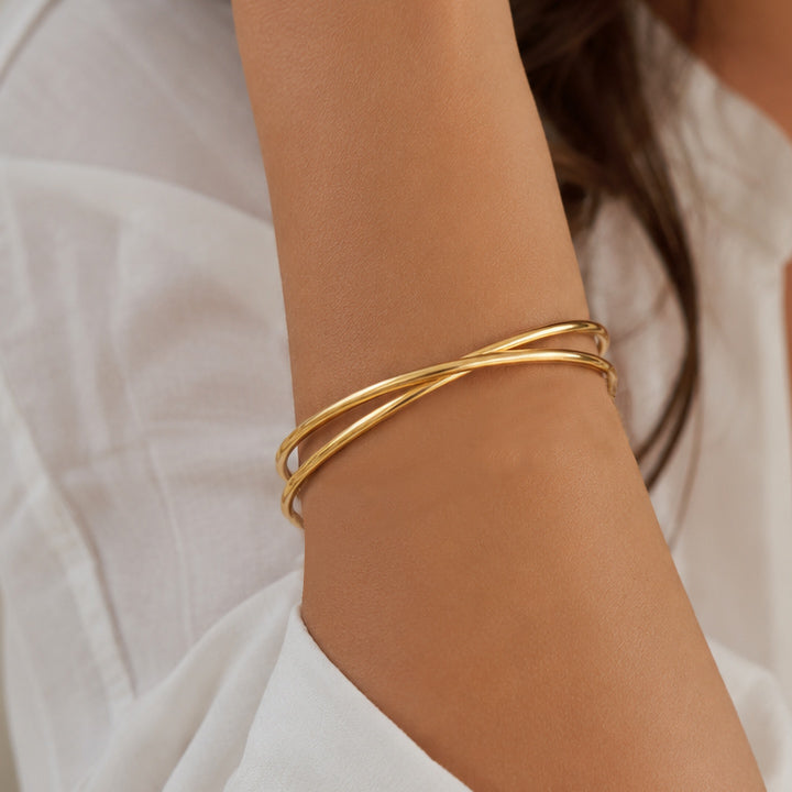18K PVD gold crossover cuff bracelet