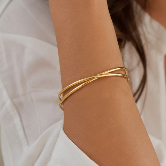 18K PVD gold crossover cuff bracelet
